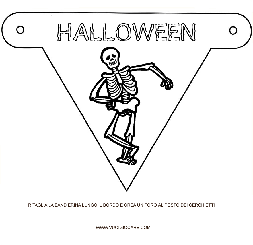 bandierina di carta per la festa di halloween da colorare con scheletro