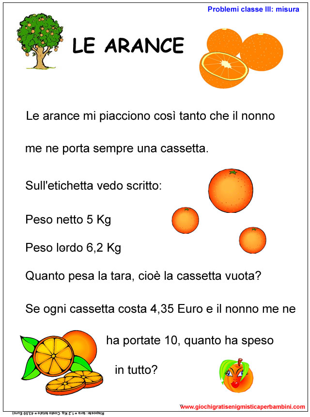 calcolare la tara e il peso netto di una cassetta di arance