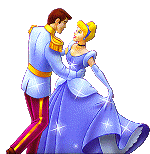 cinderella with blu dress and her prince dancing
