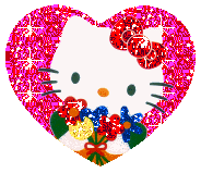hello kitty glitter in un cuore rosa con dei fiorellini in mano