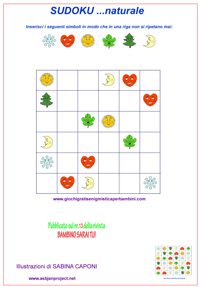 sudoku gioco per bambini con sole luna ghiaccio albero e foglia