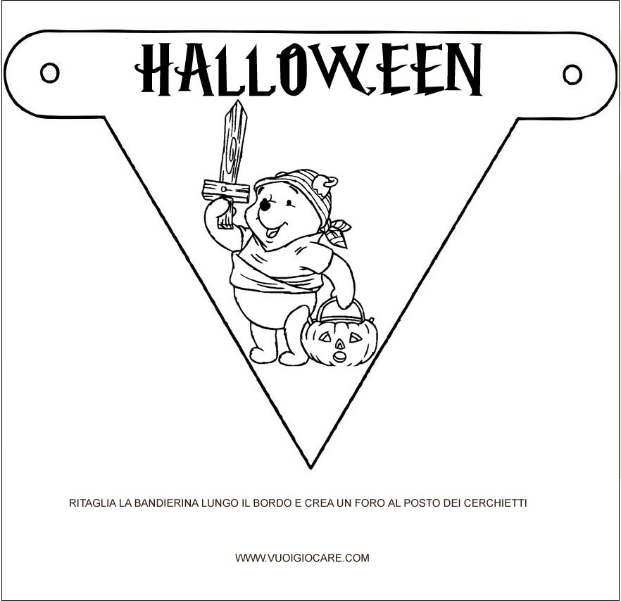 bandierina di carta per la festa di halloween da colorare con winnie the pooh
