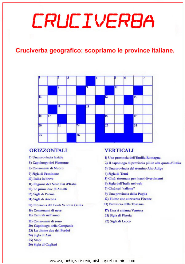 cruciverba delle citta italiane