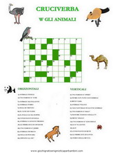 gioco cruciverba con definizioni sul verso degli animali colorato di verde