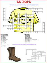giochi di enigmistica in spagnolo su abbigliamento con maglietta gialla e stivale marrone