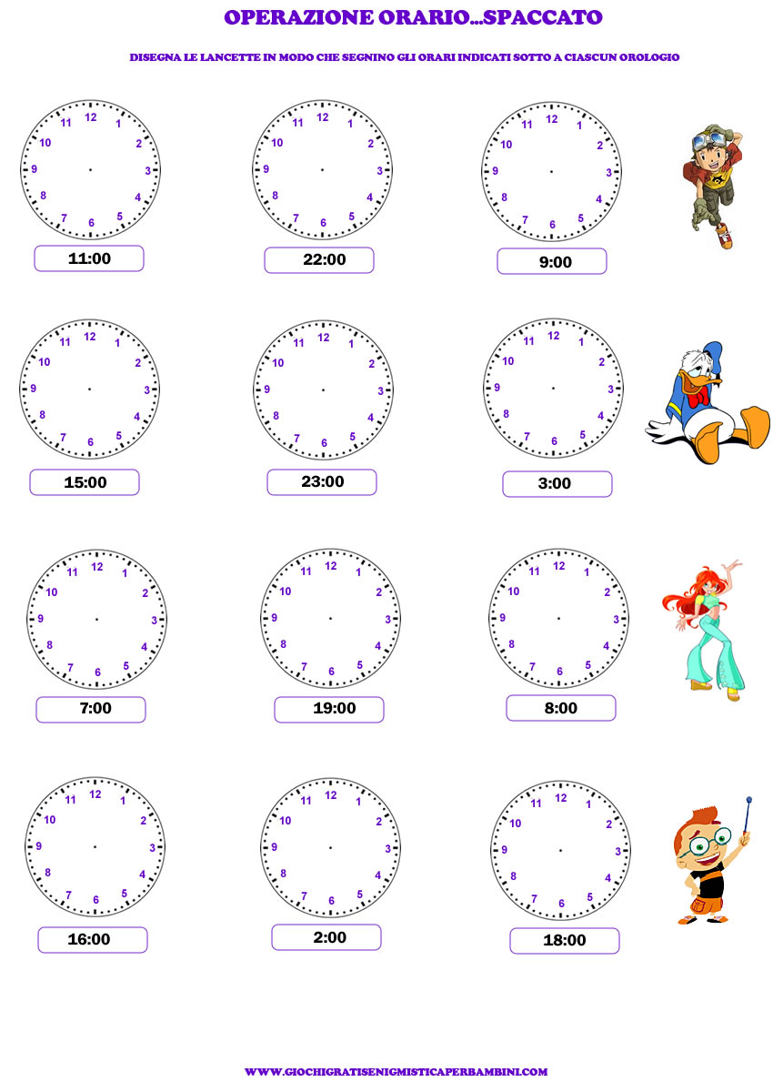 Insegnare a leggere l'orologio ai bambini: PDF da scaricare