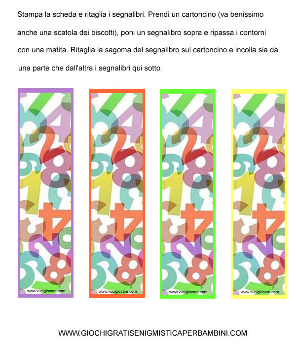 segnalibro con numeri colorati